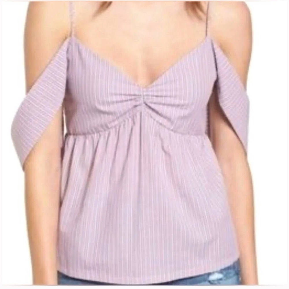 NWT- Socialite Cold Shoulder V-Neck Striped Blouse Purple & White Women’s Size S